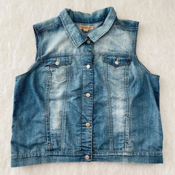 Nine West Vintage America Womens Denim Blue Y2K Stretch Rodeo Vest Size X-Large - Picture 1 of 8